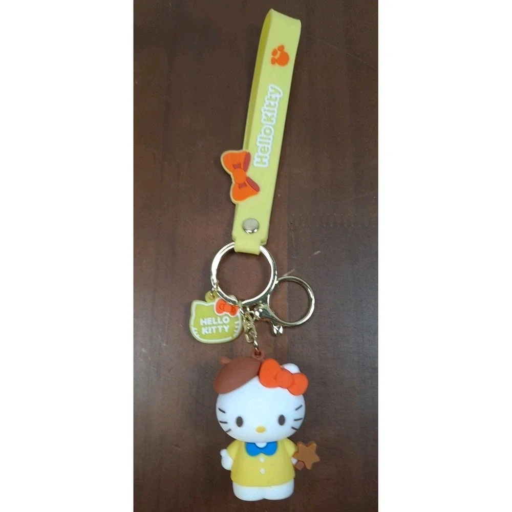 New Hello Kitty PVC 3D Backpack Purse Charm‎ Keychain Yellow Outfit Brown Hat